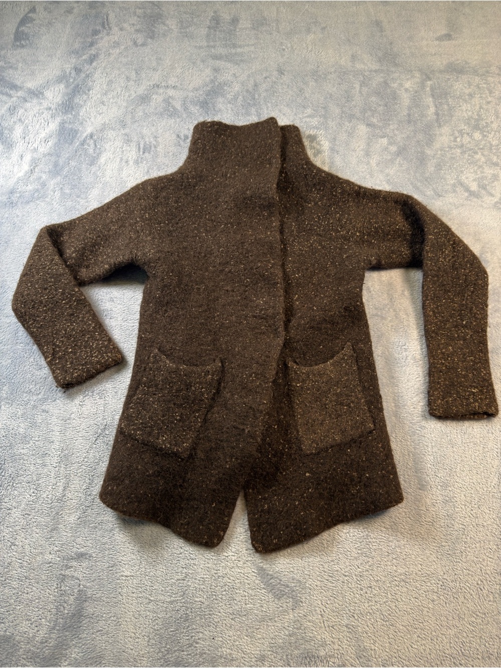 Eileen Fisher Dark Brown Open-Front Knit Cardigan with Pockets#3207